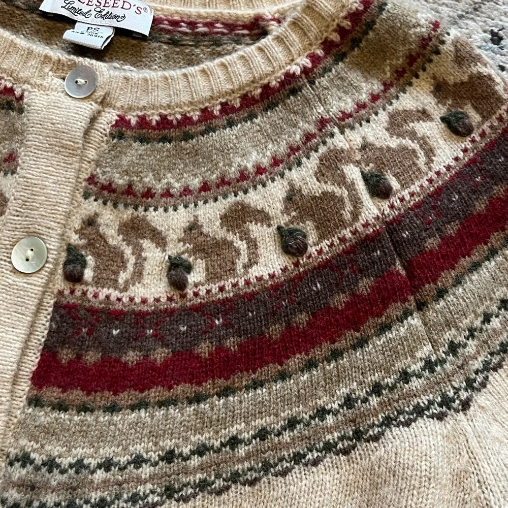 Appleseed’s Squirrel Fair Isle Wool Cardigan Sweater - Picture 11 of 17